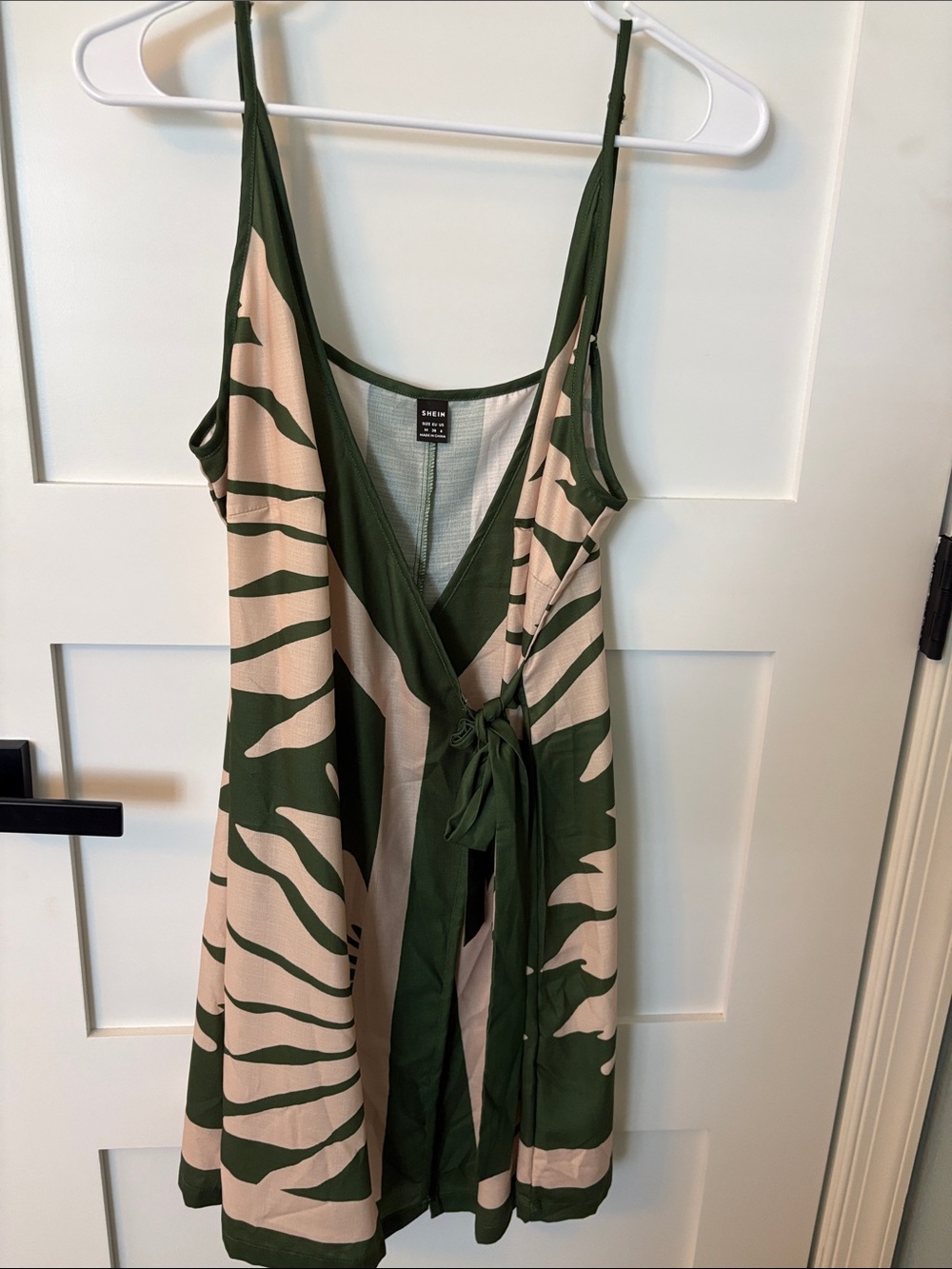 SHEIN Olive Green & Cream Zebra Print Wrap Dress
